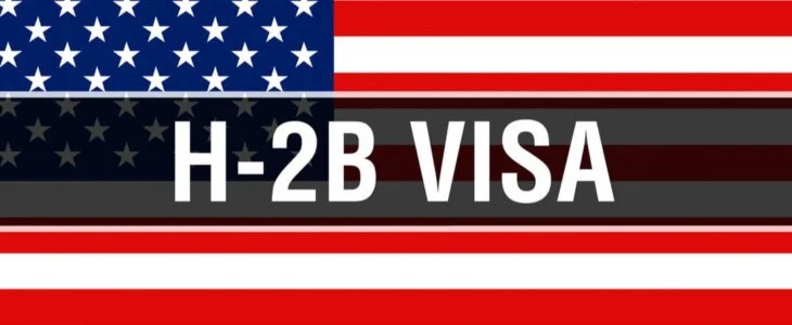 H-2b visa and the american flag in the back